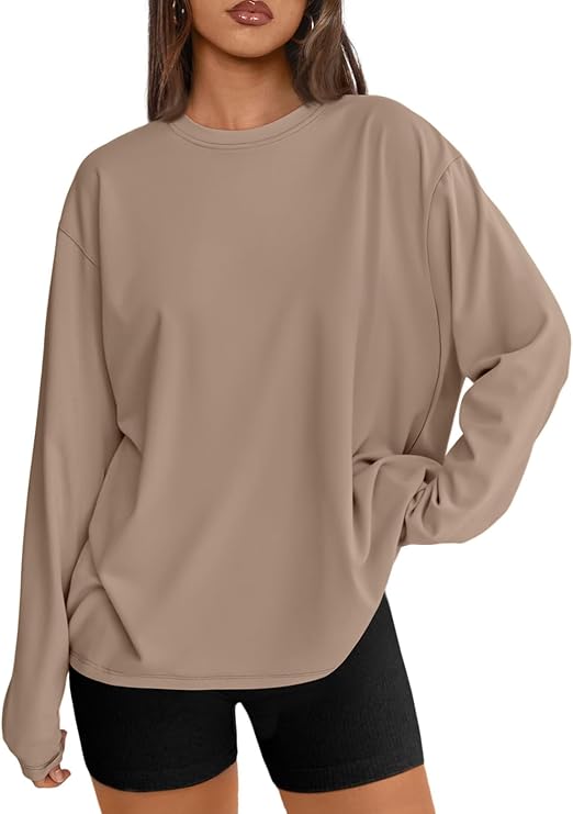 Trendy Queen Womens Oversized Long Sleeve T Shirts 2025 Basic Crewneck Tee Fall 